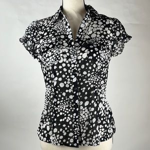 Michael Kors black and white raindrop pattern short sleeve button shirt - size 6